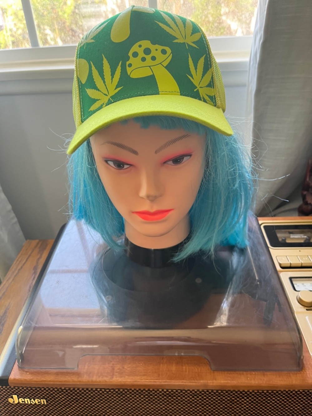 Neon Green Cannabis & Mushroom Trucker Hat